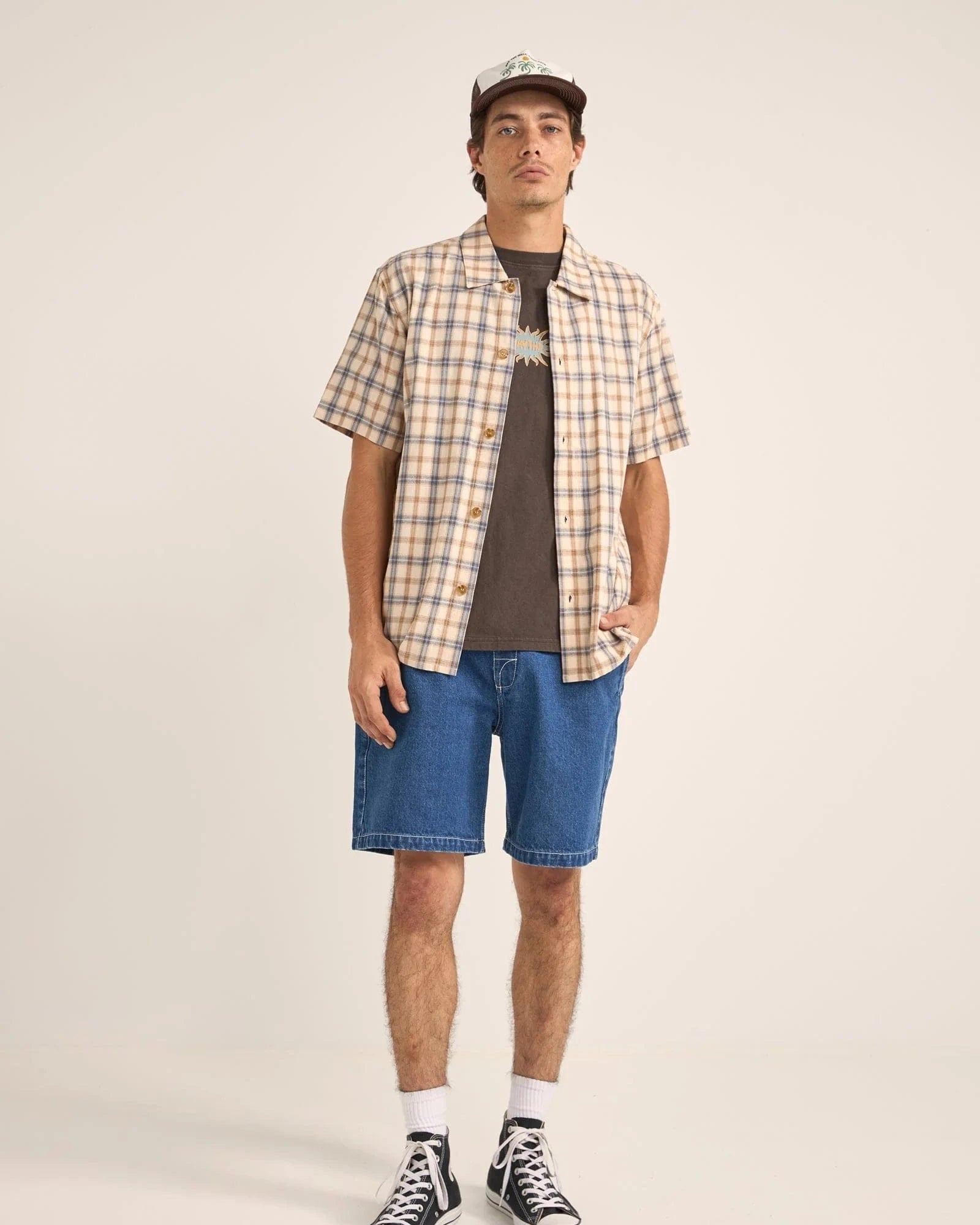 Rhythm Mens Check SS Shirt - Natural Rhythm Check SS Shirt - Natural Splash Swimwear Mens