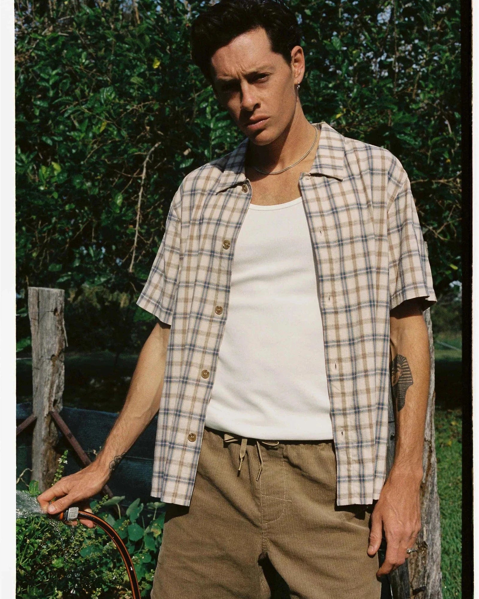 Rhythm Mens Check SS Shirt - Natural Rhythm Check SS Shirt - Natural Splash Swimwear Mens