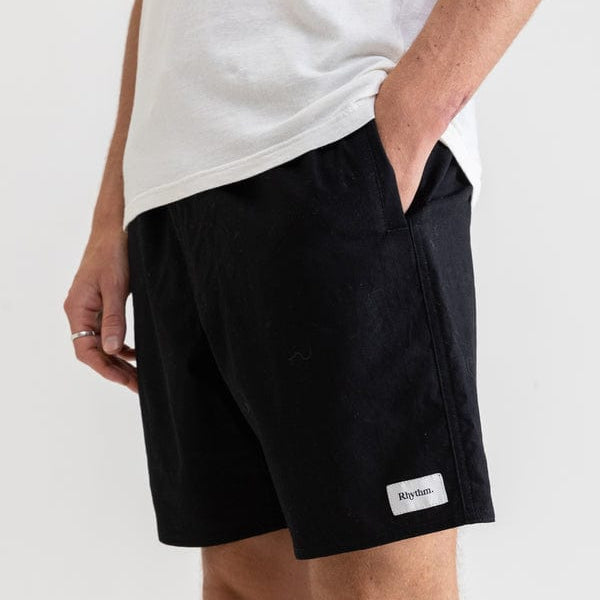 Rhythm Mens Classic Linen Jam Shorts CL21M-JA11 Splash Swimwear Mens Black / 30 9360397091779