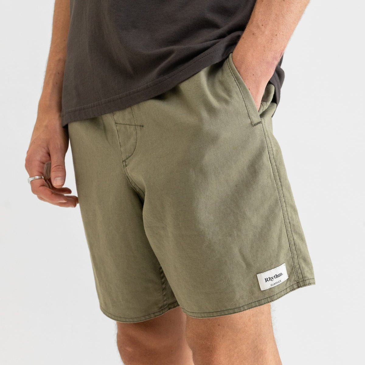 Rhythm Mens Classic Linen Jam Shorts CL21M-JA11 Splash Swimwear Mens Olive / 30 9360397091595
