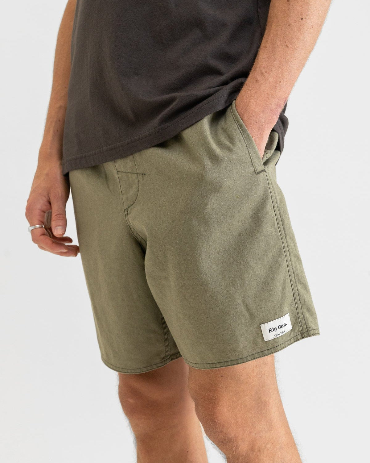 Rhythm Mens Classic Linen Jam Shorts CL21M-JA11 Splash Swimwear Mens Olive / 30 9360397091595
