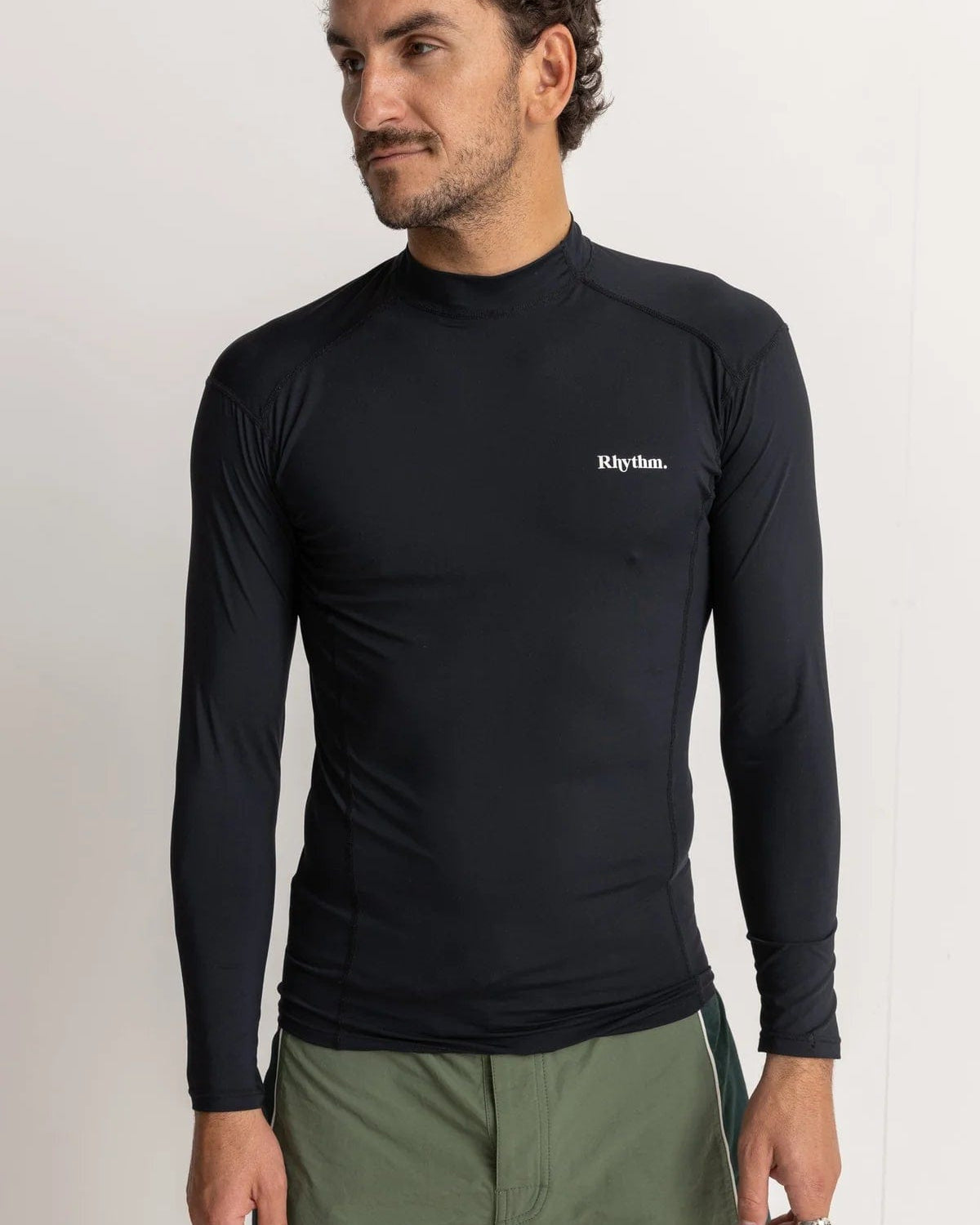 Rhythm Mens Classic Long Sleeve Rash Shirt - Black Rhythm Dobby Ss Shirt Tobacco Splash Swimwear