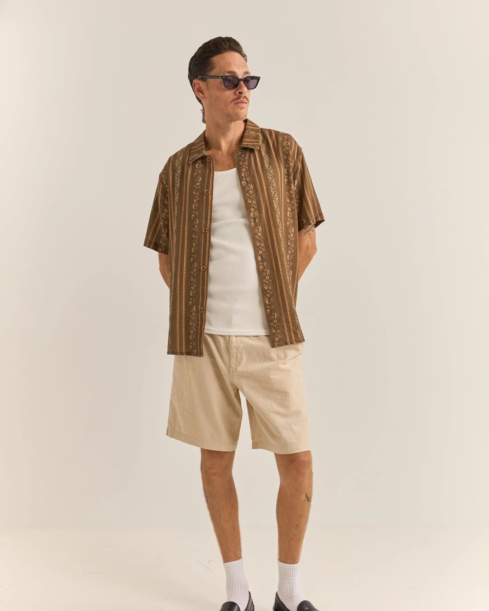 Rhythm Mens Paisley Stripe Short Sleeve Shirt - Tobacco Rhythm Paisley Stripe Short Sleeve Shirt - Tobacco Splash Swimwear Mens Shirt