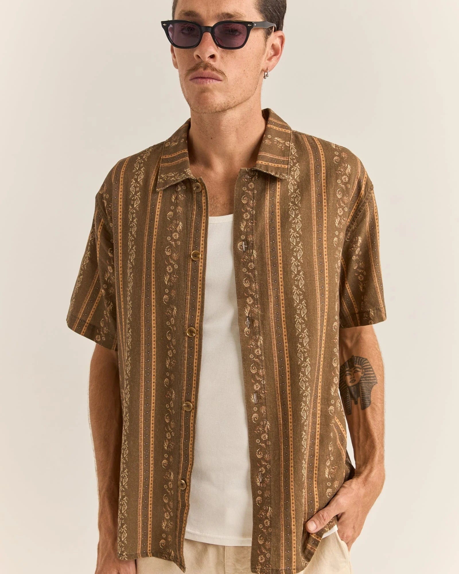 Rhythm Mens Paisley Stripe Short Sleeve Shirt - Tobacco Rhythm Paisley Stripe Short Sleeve Shirt - Tobacco Splash Swimwear Mens Shirt