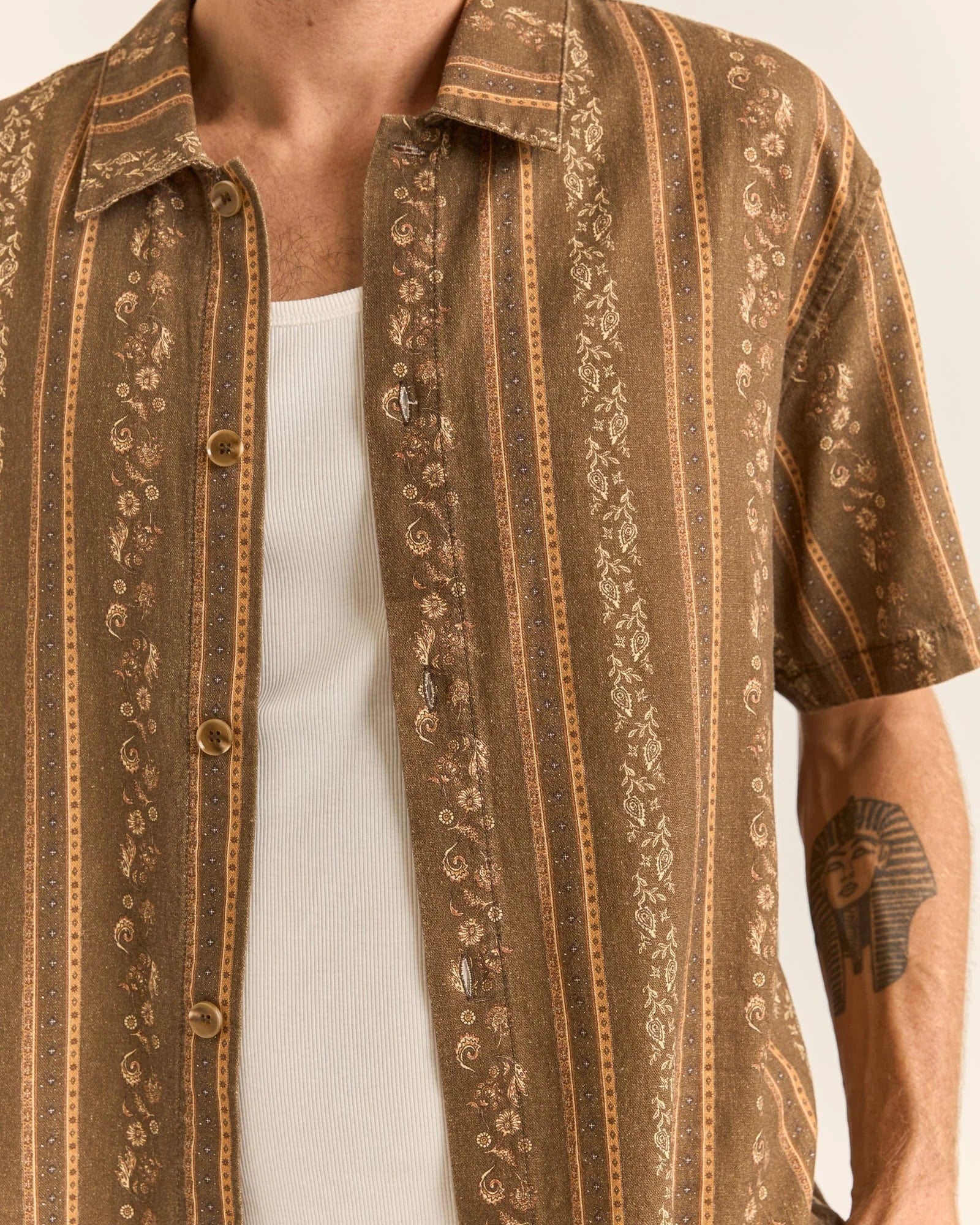 Rhythm Mens Paisley Stripe Short Sleeve Shirt - Tobacco Rhythm Paisley Stripe Short Sleeve Shirt - Tobacco Splash Swimwear Mens Shirt
