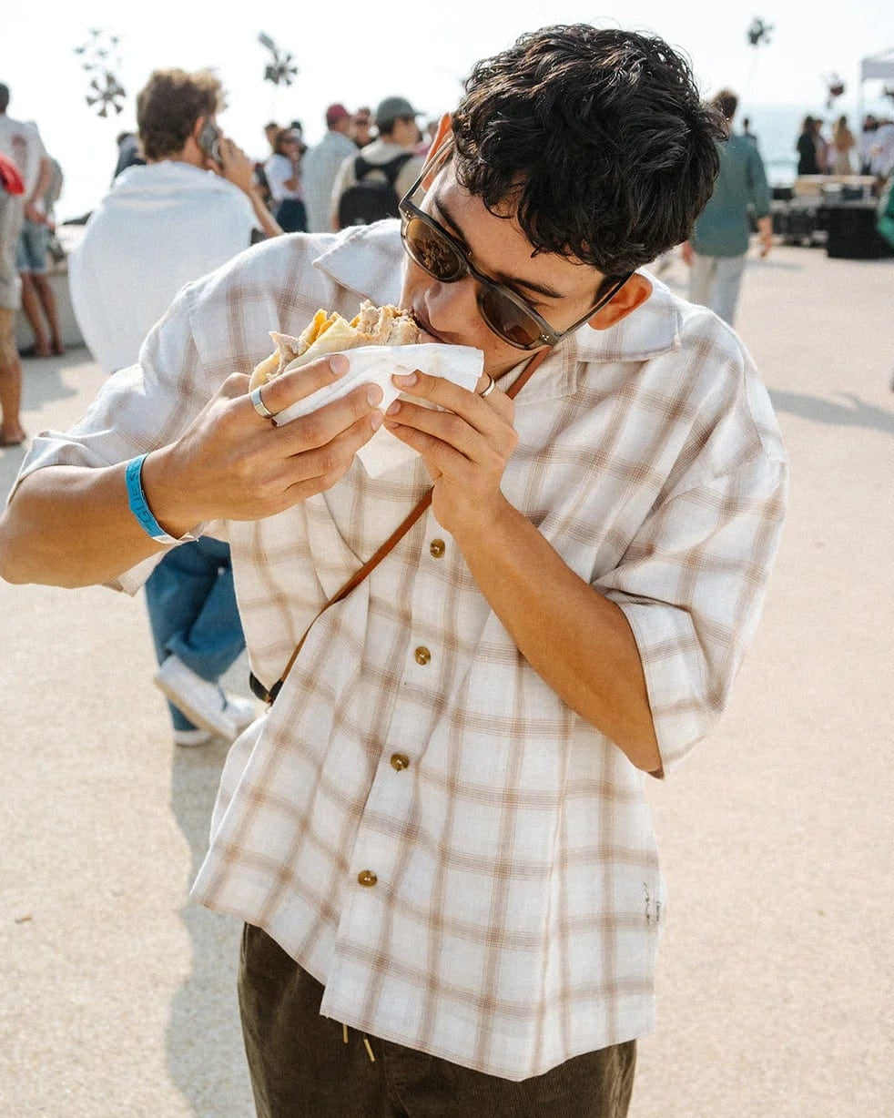 Rhythm Mens Relaxed Check Short Sleeve Shirt - Natural Rhythm Relaxed Check Short Sleeve Shirt - Natural Splash Swimwear Mens Shirt