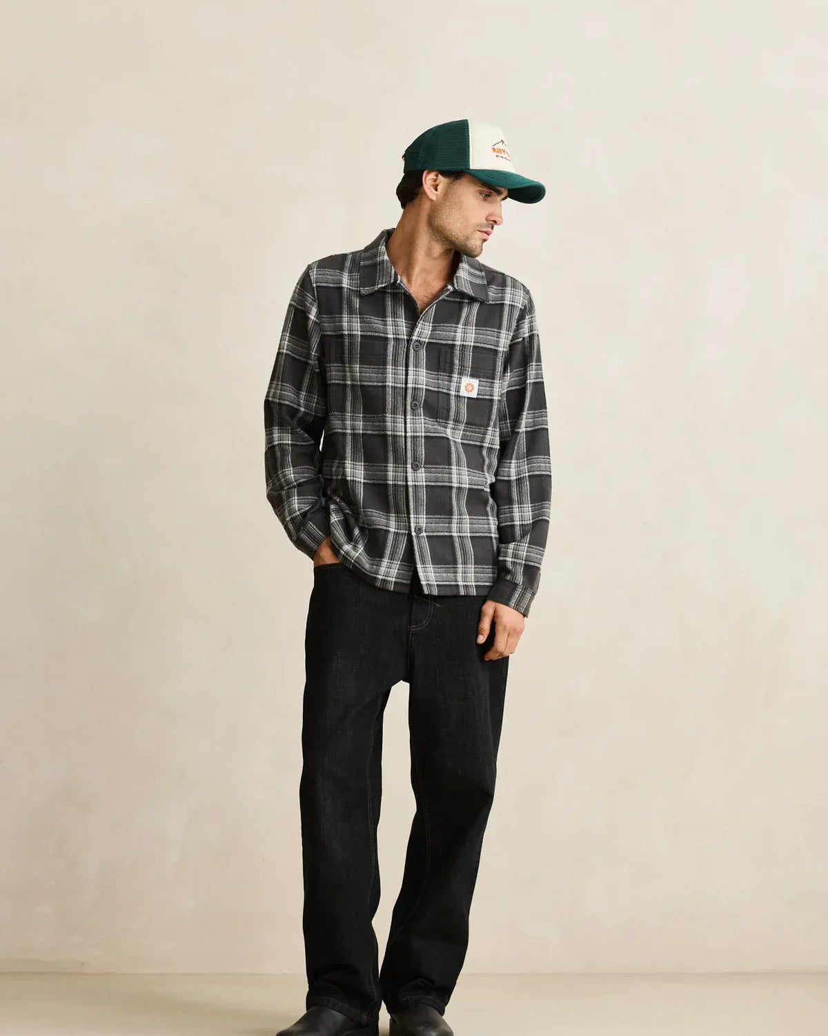 Rhythm Mens Rhythm Alex Check LS Shirt - Forest Rhythm Alex Check LS Shirt - Forest Splash Swimwear Mens Shirt