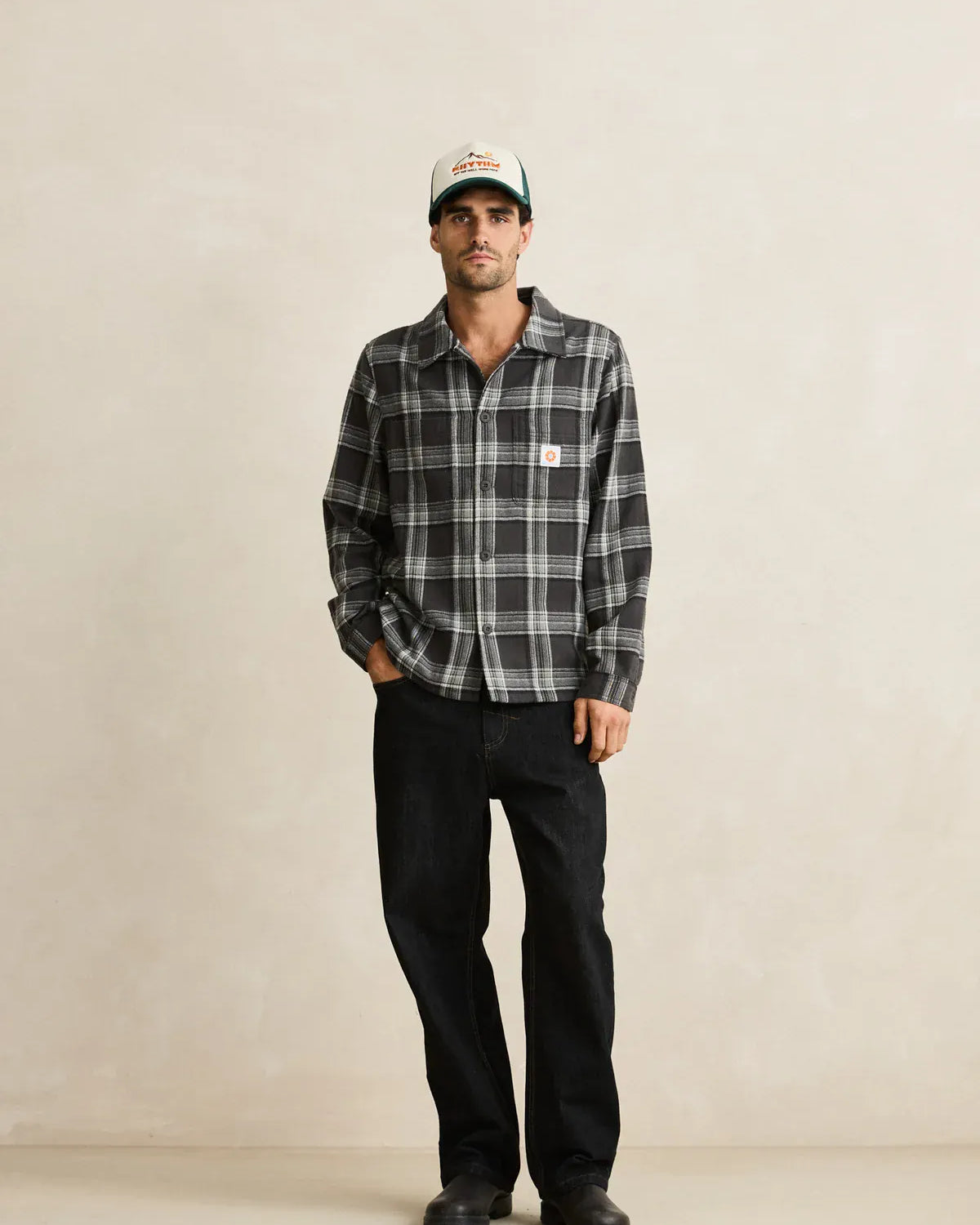 Rhythm Mens Rhythm Alex Check LS Shirt - Forest Rhythm Alex Check LS Shirt - Forest Splash Swimwear Mens Shirt