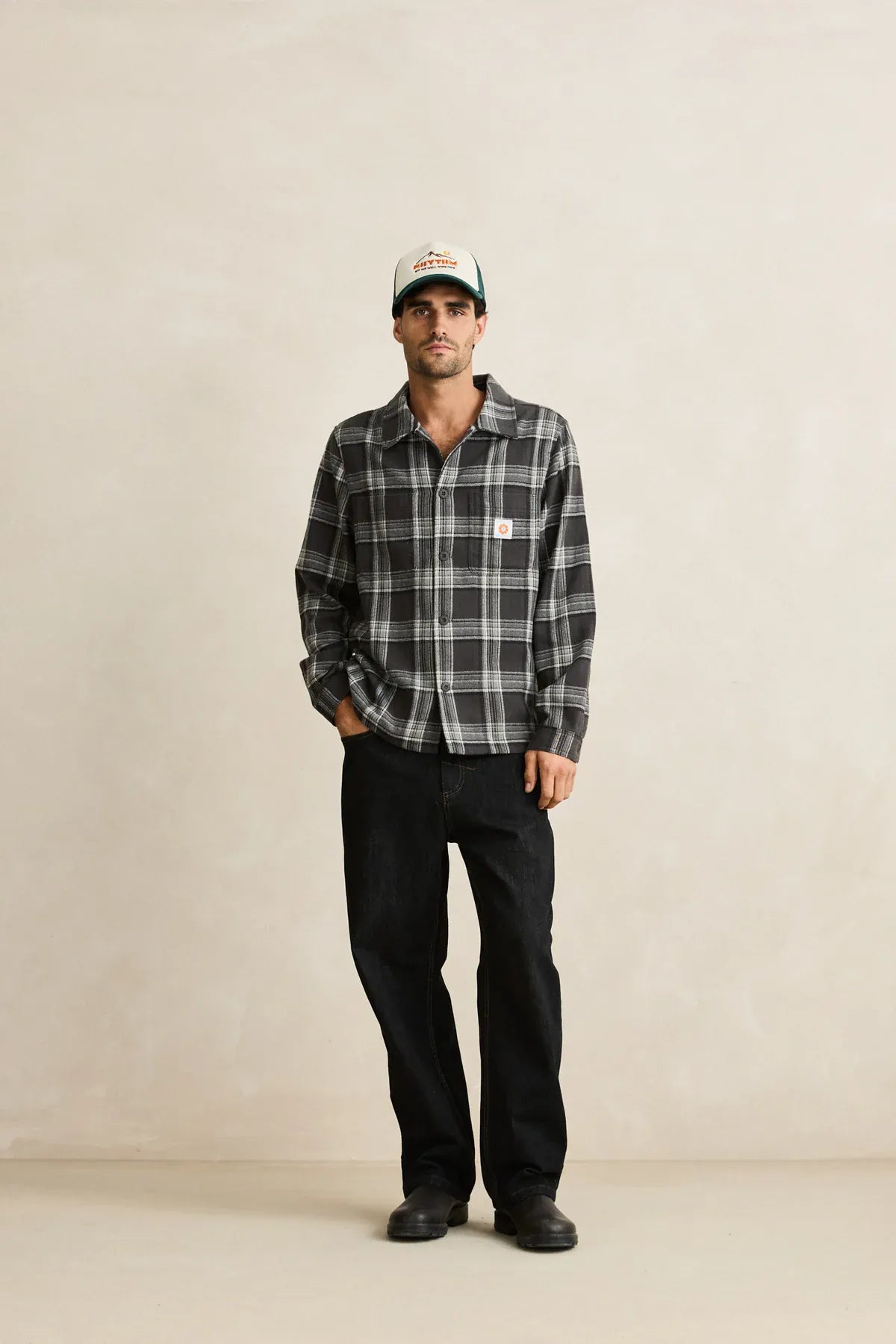 Rhythm Mens Rhythm Alex Check LS Shirt - Forest Rhythm Alex Check LS Shirt - Forest Splash Swimwear Mens Shirt