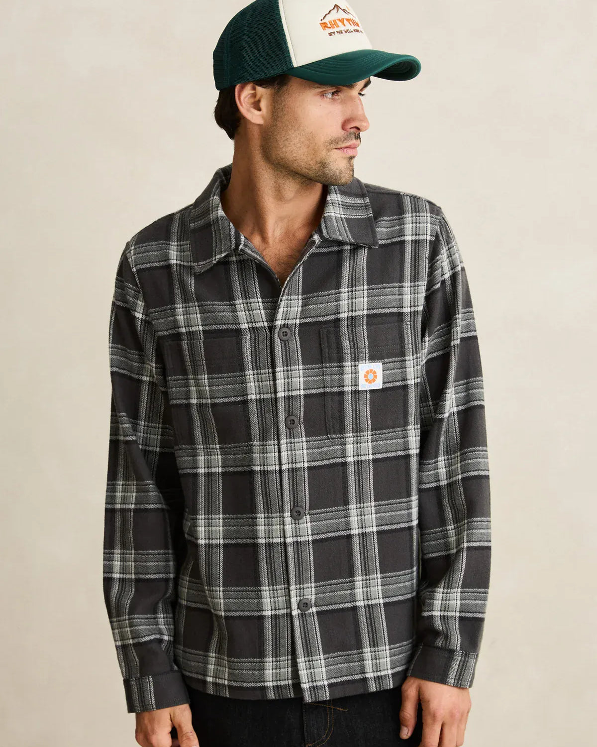 Rhythm Mens Rhythm Alex Check LS Shirt - Forest Rhythm Alex Check LS Shirt - Forest Splash Swimwear Mens Shirt