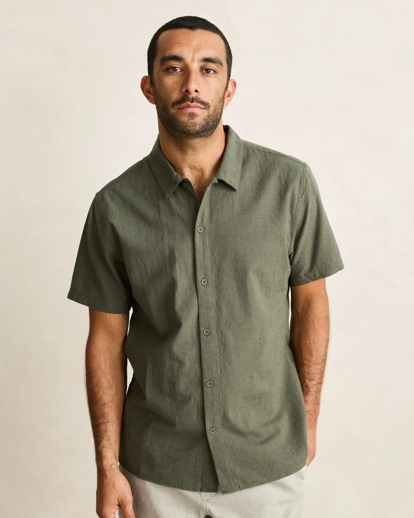 Rhythm Mens Rhythm Classic Linen Short Sleeved Shirt - Forest Green Rhythm Classic Linen Short Sleeved Shirt - Forest Green Splash Swimwear Mens