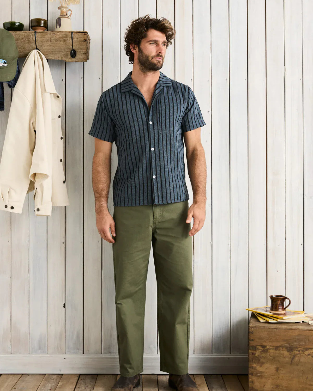 Rhythm Mens Rhythm Crux SS Shirt - Indigo Stripe Rhythm Crux SS Shirt - Indigo Stripe Splash Swimwear Mens Shirt