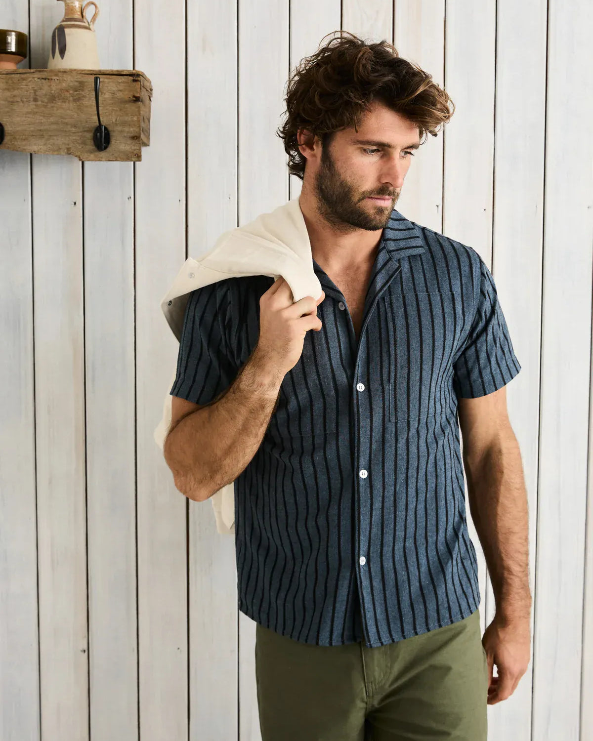 Rhythm Mens Rhythm Crux SS Shirt - Indigo Stripe Rhythm Crux SS Shirt - Indigo Stripe Splash Swimwear Mens Shirt