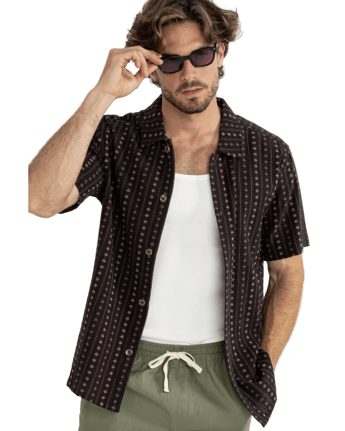Rhythm Mens Rhythm Dakota Stripe SS Shirt - Chocolate Rhythm Dakota Stripe SS Shirt - Chocolate Splash Swimwear Mens