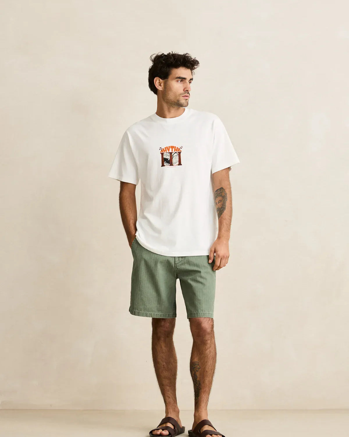 Rhythm Mens Rhythm Essential Herringbone Short - Olive Rhythm Essential Herringbone Short - Olive Splash Swimwear Mens Shorts