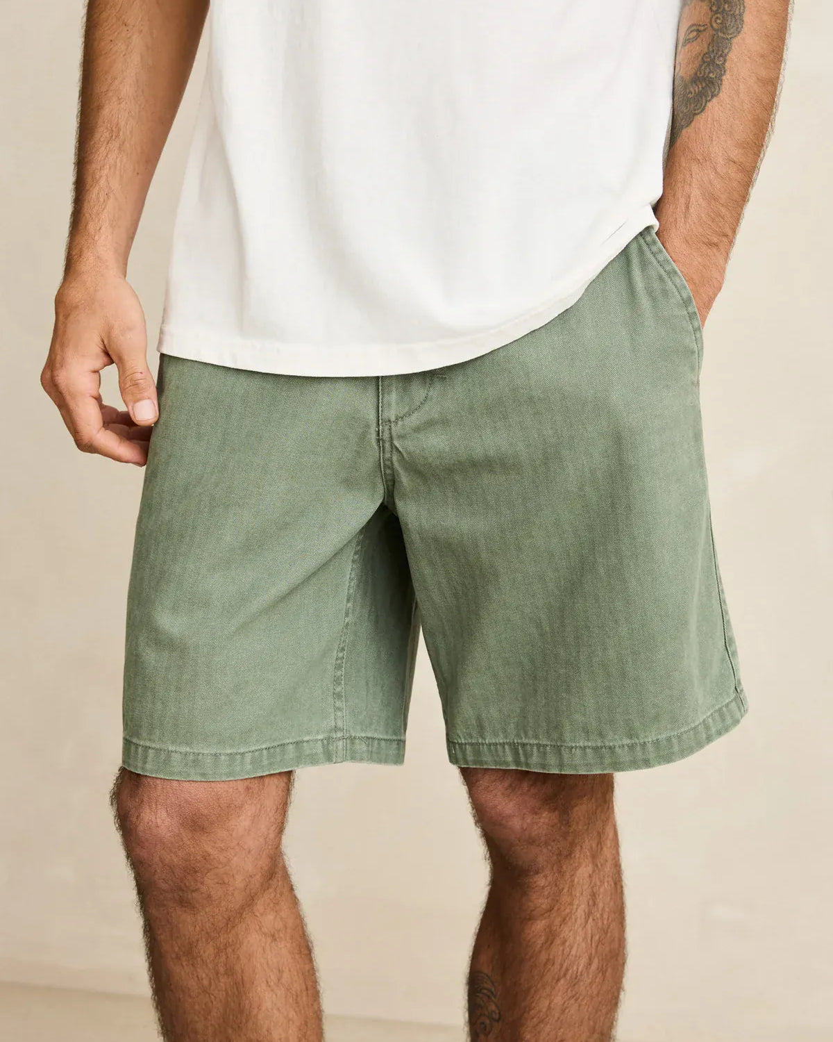 Rhythm Mens Rhythm Essential Herringbone Short - Olive Rhythm Essential Herringbone Short - Olive Splash Swimwear Mens Shorts