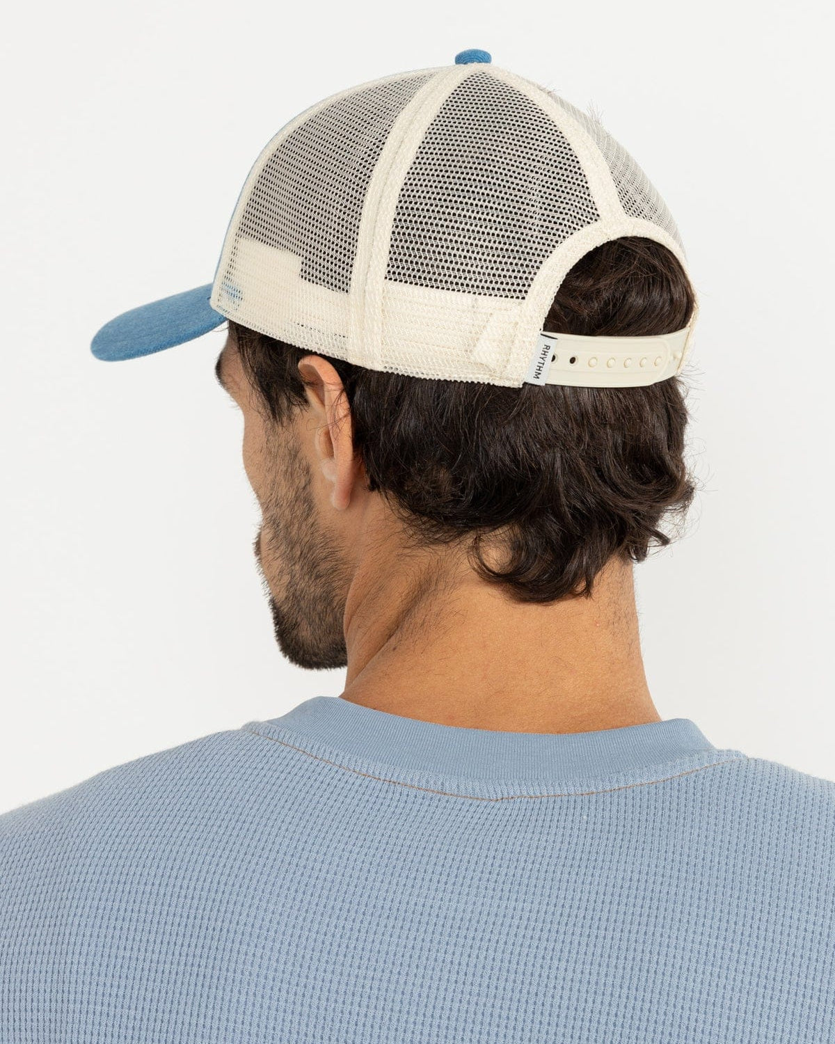Rhythm Mens Rhythm Frame Trucker Cap- Blue 0725M-HW08-BLU Rhythm Frame Trucker Cap- Blue Splash Swimwear Hats O/S 9360397217230