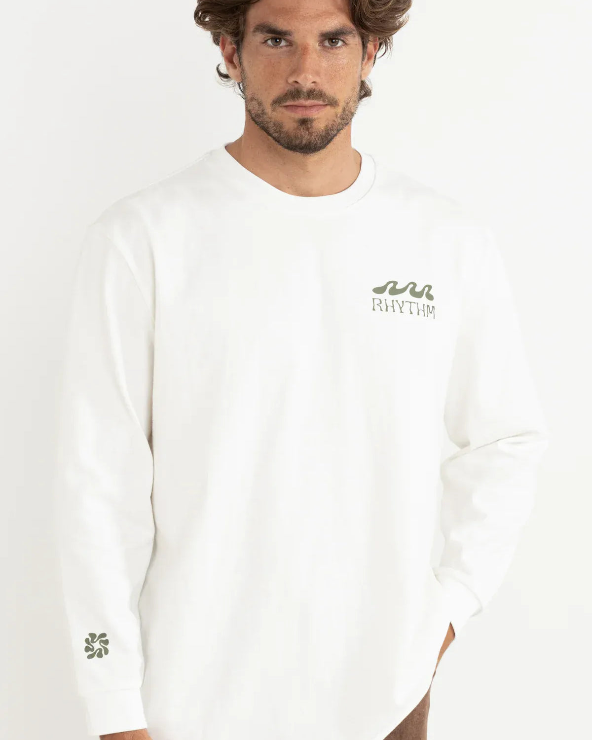 Rhythm Mens Rhythm Grange Loose Fit LS T-Shirt - Ecru Rhythm Grange Loose Fit LS T-Shirt - Ecru Splash Swimwear Mens Shirt