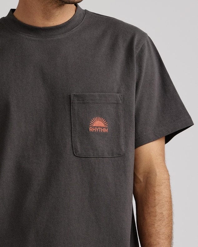 Rhythm Mens Rhythm Heavy Vintage Pocket Emblem SS T-Shirt - Charcoal Rhythm Heavy Vintage Pocket Emblem SS T-Shirt - Charcoal Splash Swimwear Mens