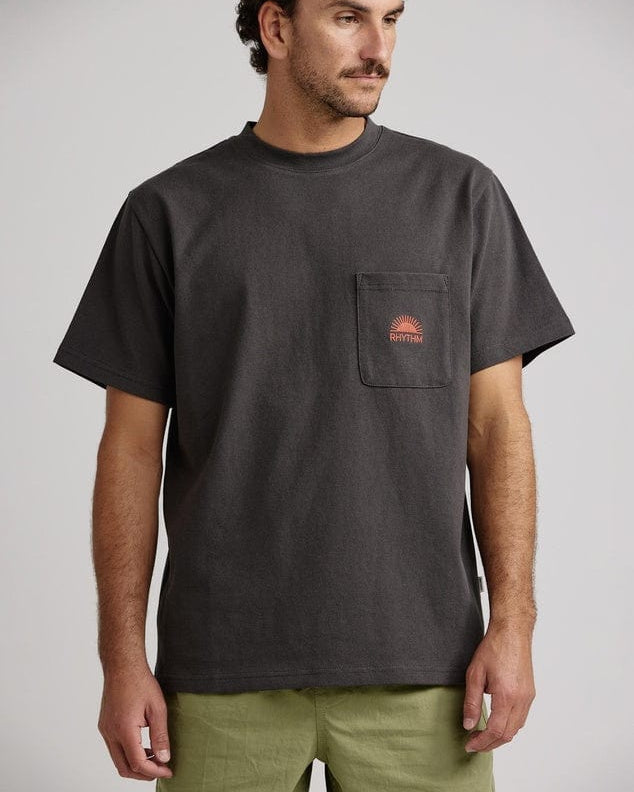 Rhythm Mens Rhythm Heavy Vintage Pocket Emblem SS T-Shirt - Charcoal Rhythm Heavy Vintage Pocket Emblem SS T-Shirt - Charcoal Splash Swimwear Mens