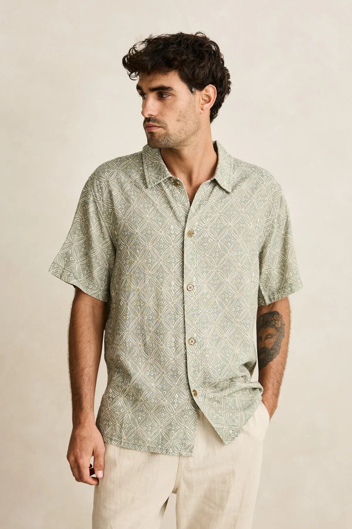 Rhythm Mens Rhythm Java SS Shirt - Olive Rhythm Java SS Shirt - Olive Splash Swimwear Mens Shirt