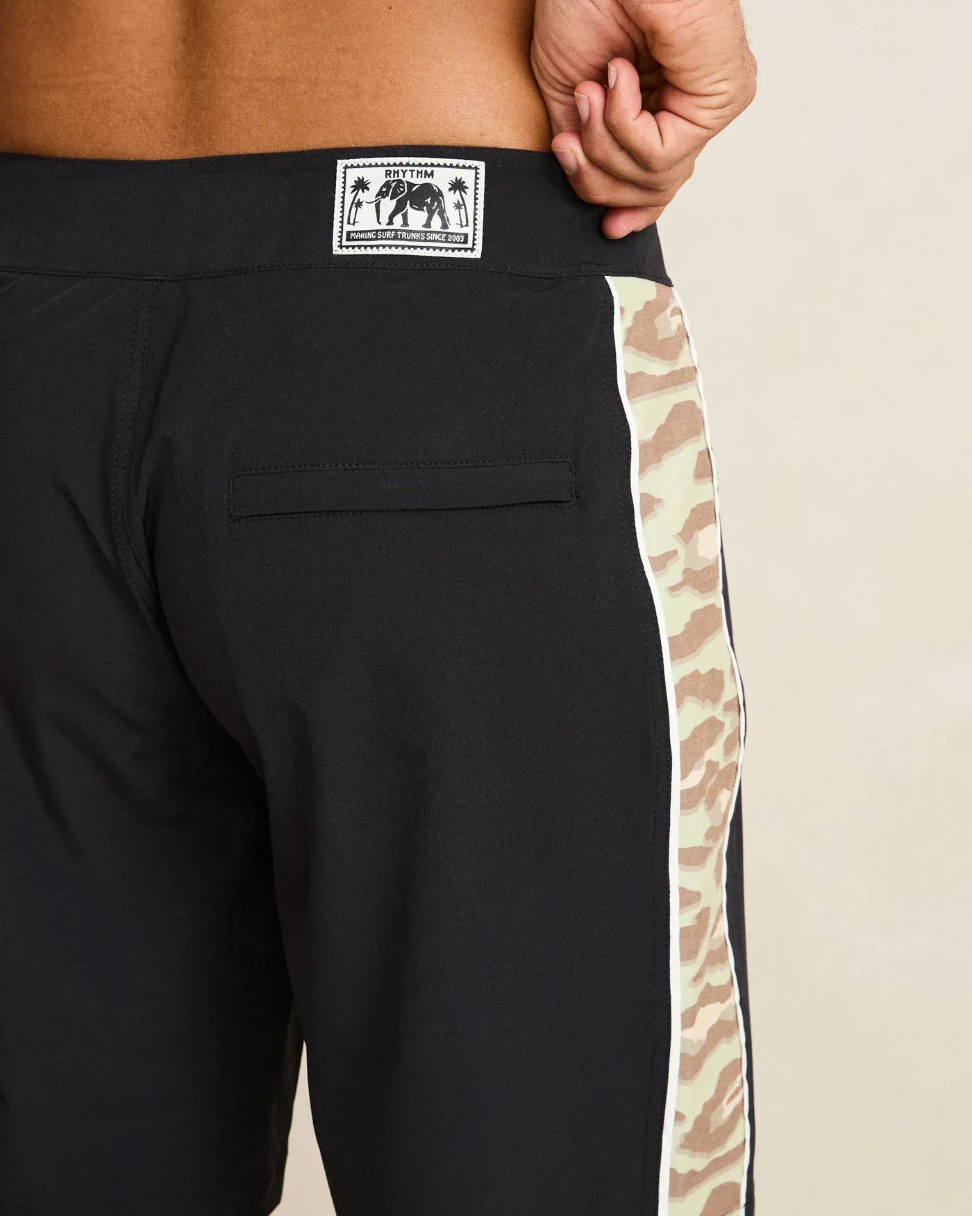 Rhythm Mens Rhythm Leo Camo Trunk - Black Rhythm Leo Camo Trunk - Black Splash Swimwear