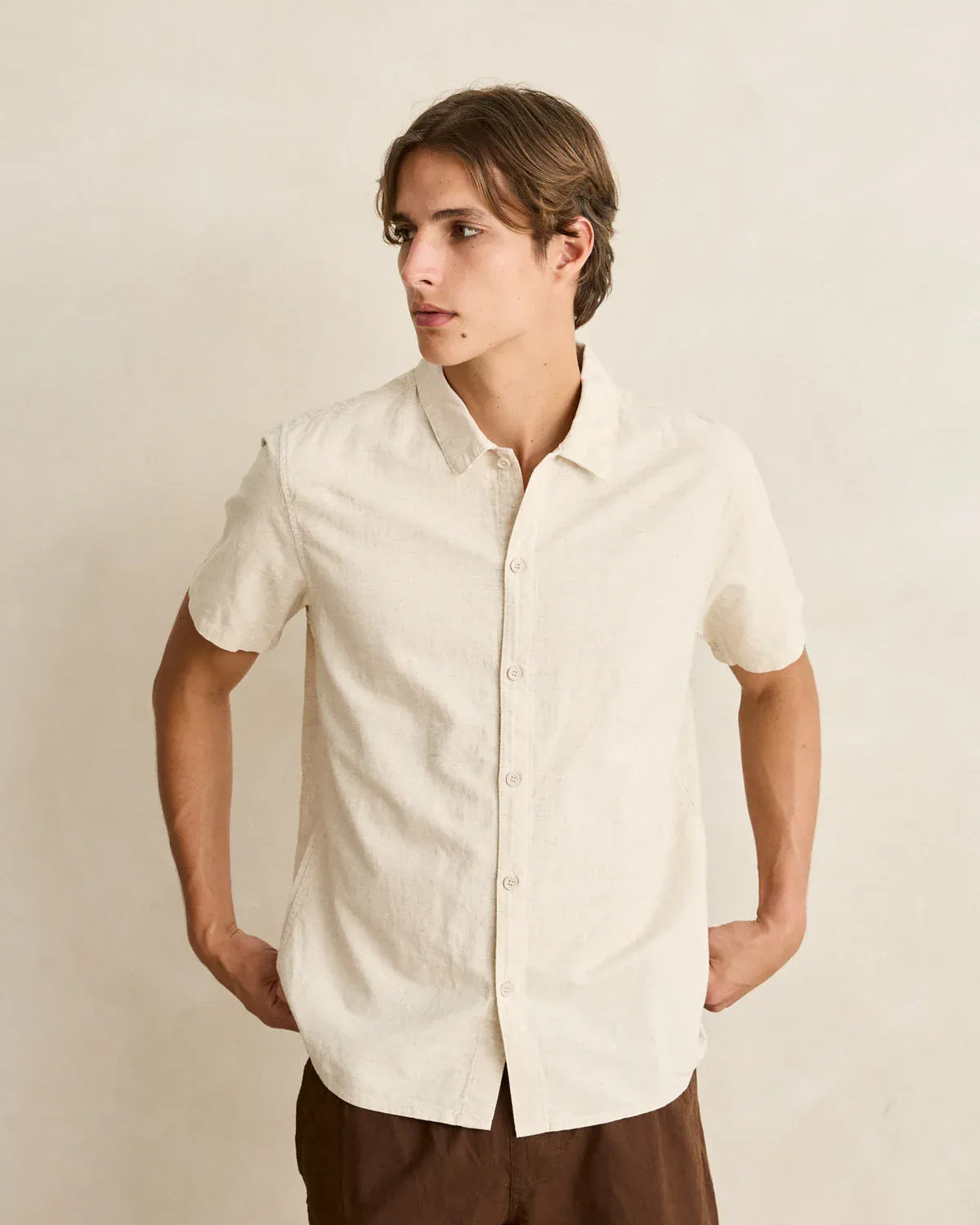 Rhythm Mens Rhythm Mens Classic Linen SS Shirt - Sand Rhythm Mens Classic Linen SS Shirt - Sand Splash Swimwear Mens Shirt
