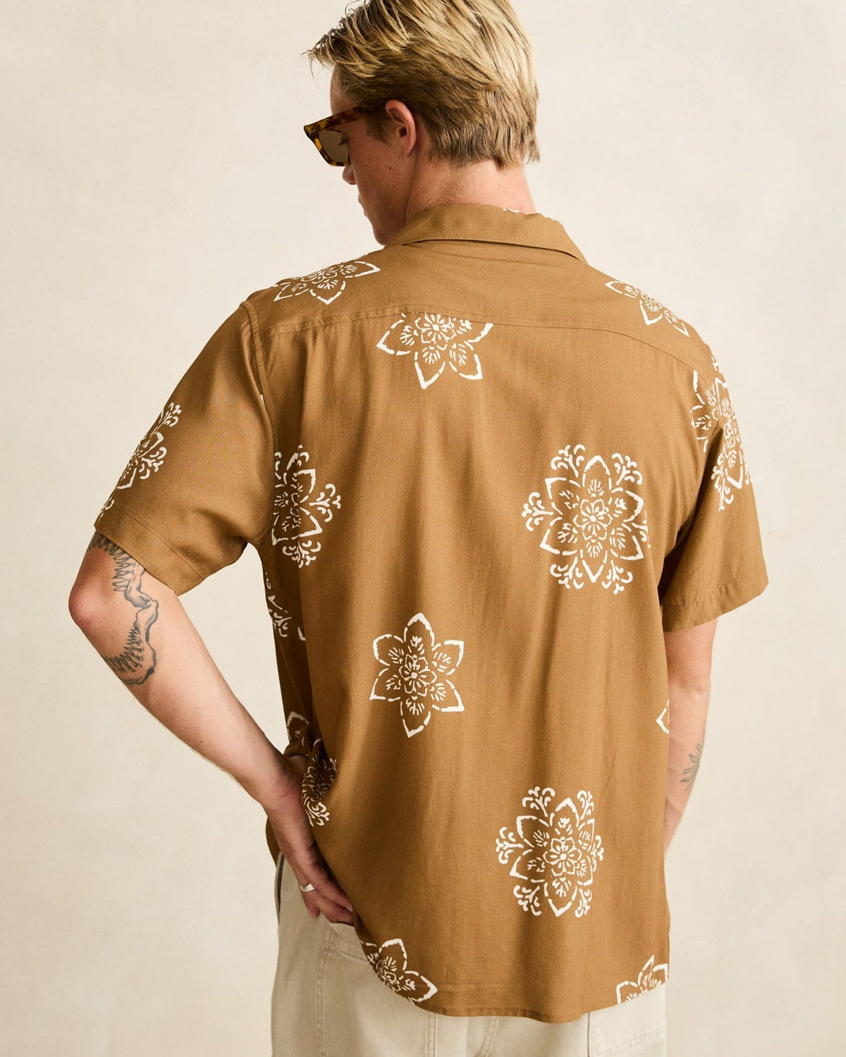 Rhythm Mens Rhythm Mens Doily SS Shirt - Oak Rhythm Mens Doily SS Shirt Oak Splash Swimwear Mens Shirt