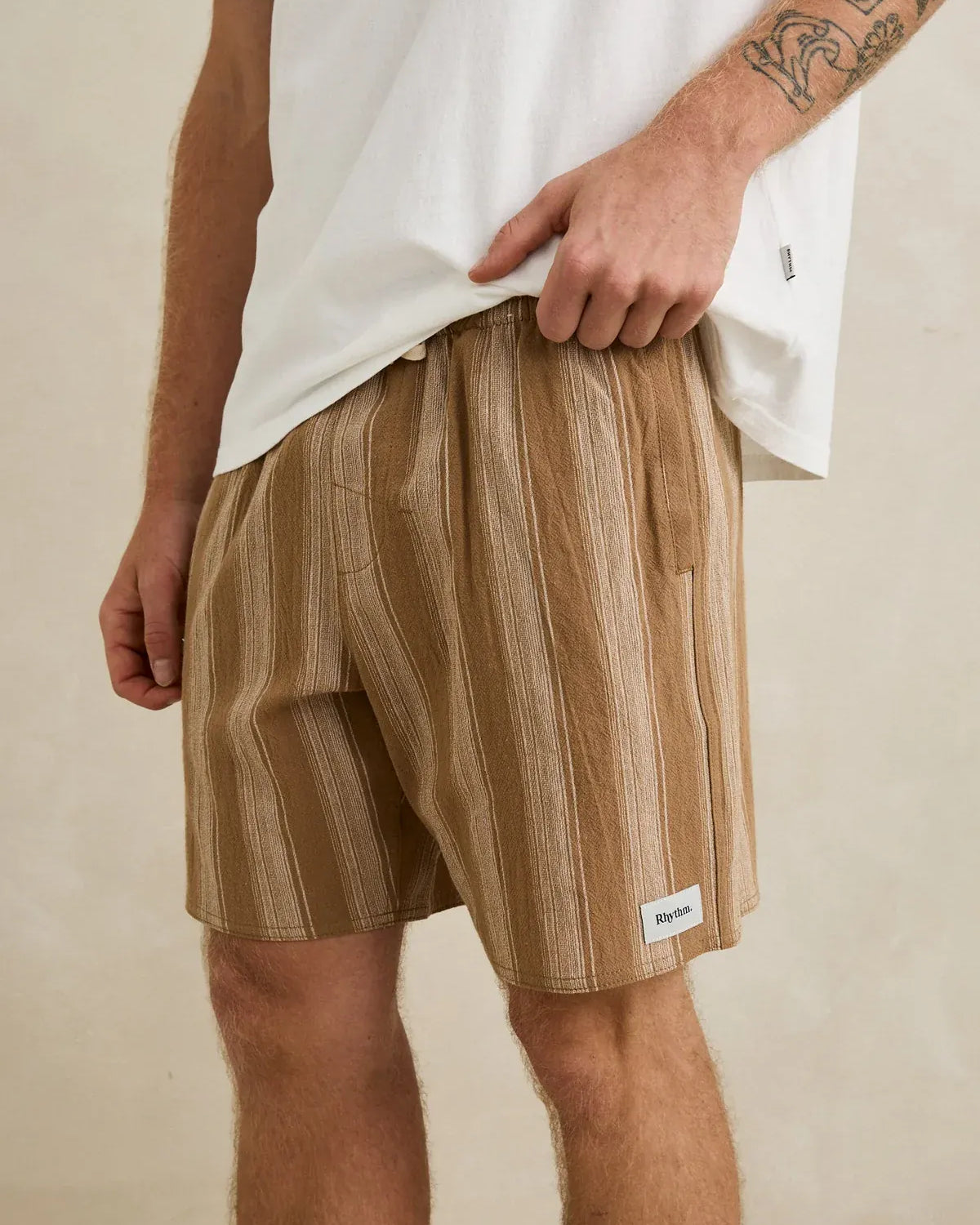 Rhythm Mens Rhythm Mens Jacquard Stripe Jam - Sand Rhythm Mens Jacquard Stripe Jam - Sand Splash Swimwear Mens Shorts