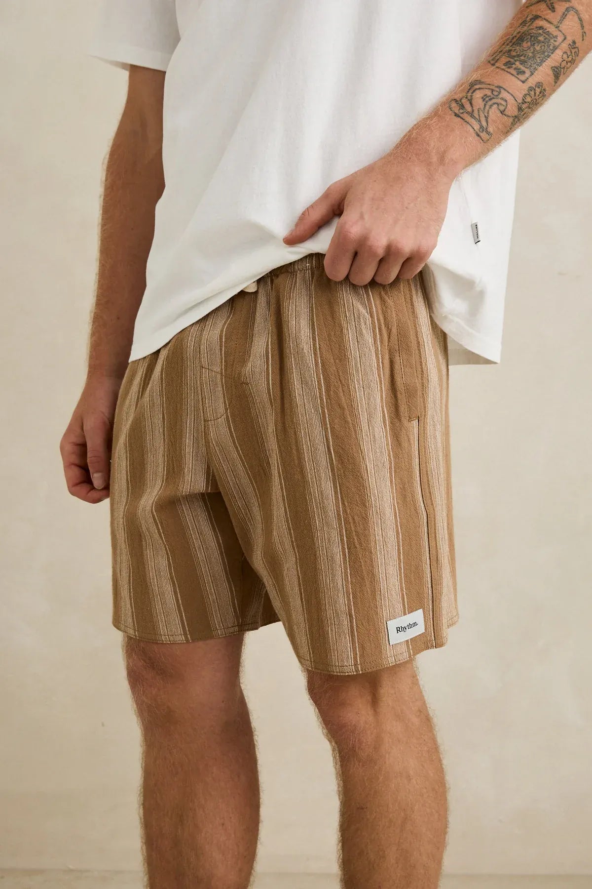 Rhythm Mens Rhythm Mens Jacquard Stripe Jam - Sand Rhythm Mens Jacquard Stripe Jam - Sand Splash Swimwear Mens Shorts