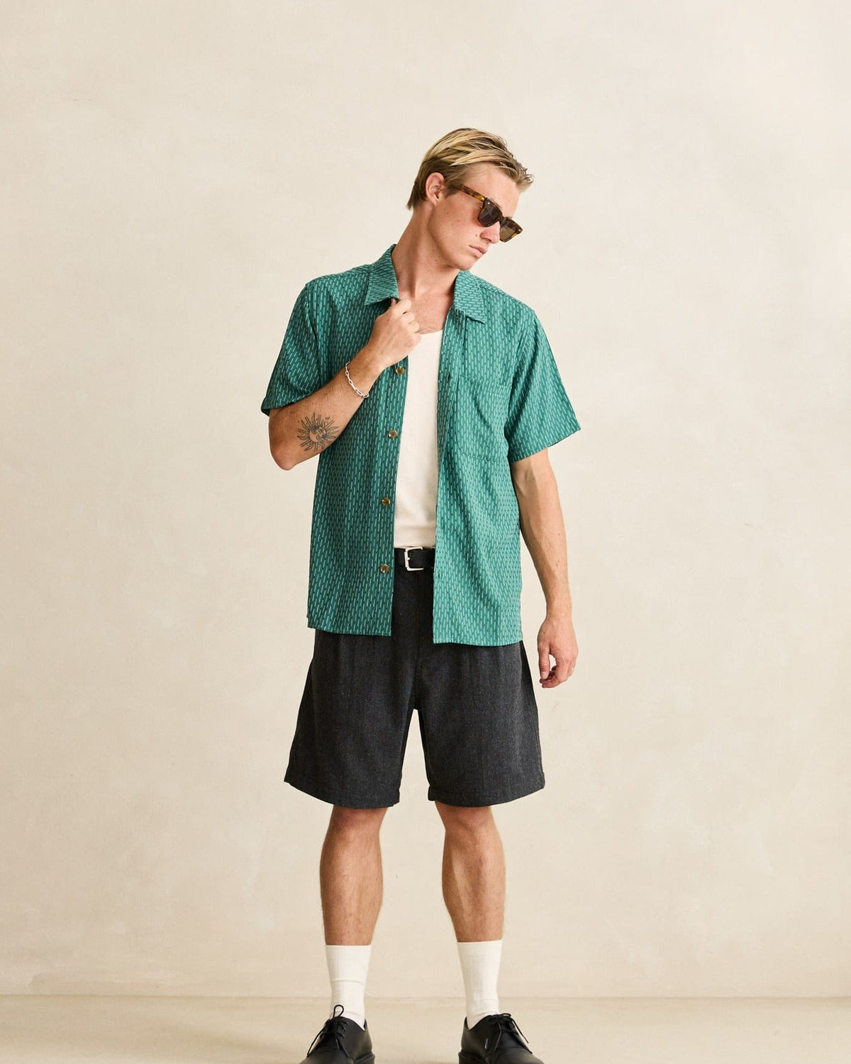 Rhythm Mens Rhythm Mens Linen Float Stitch SS Shirt - Pine Rhythm Mens Linen Float Stitch SS Shirt Pine Splash Swimwear Mens Shirt