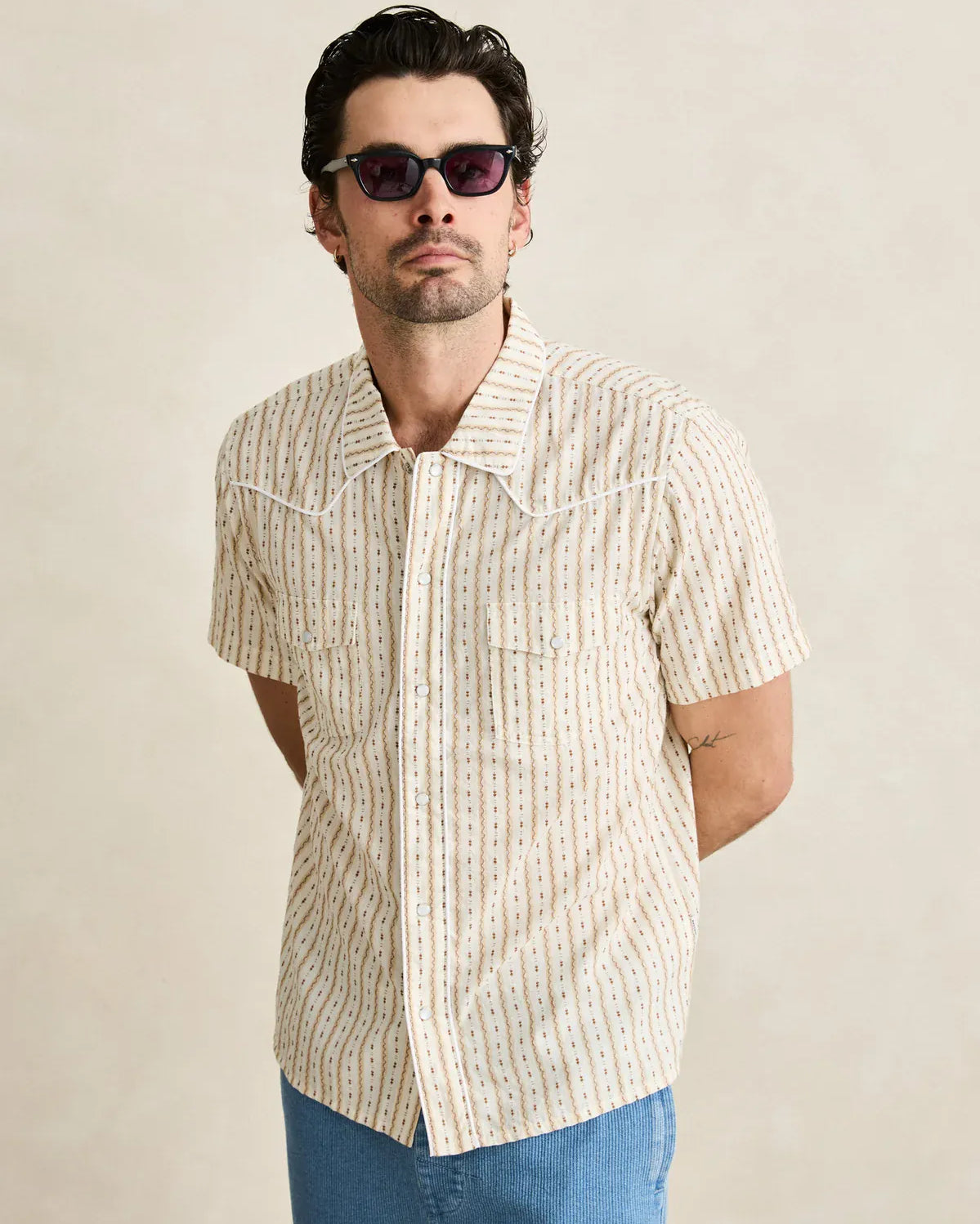 Rhythm Mens Rhythm Mens Lone Pine Stripe SS Shirt - Natural Rhythm Mens Lone Pine Stripe SS Shirt - Natural Splash Swimwear Mens Shirt