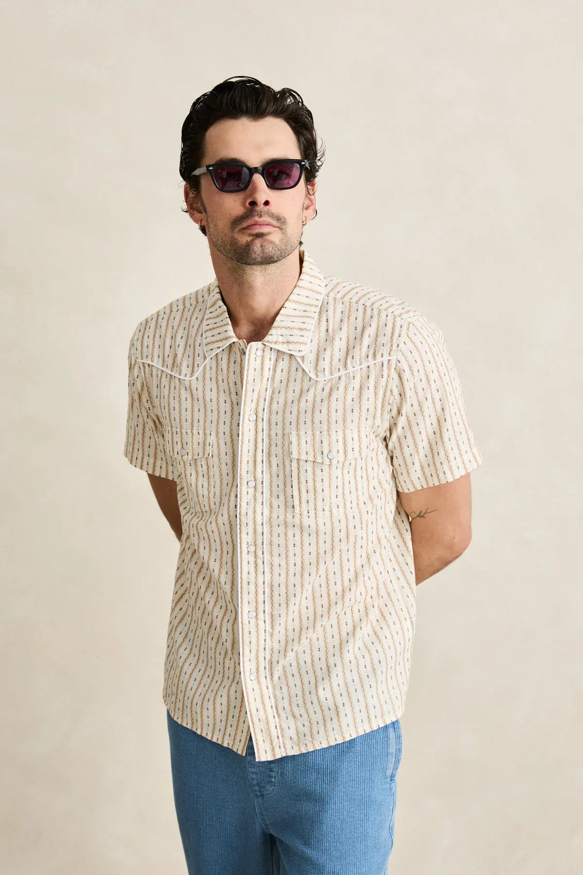 Rhythm Mens Rhythm Mens Lone Pine Stripe SS Shirt - Natural Rhythm Mens Lone Pine Stripe SS Shirt - Natural Splash Swimwear Mens Shirt