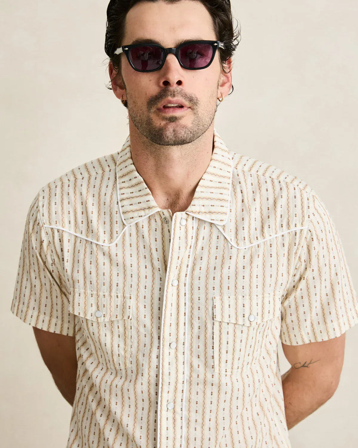 Rhythm Mens Rhythm Mens Lone Pine Stripe SS Shirt - Natural Rhythm Mens Lone Pine Stripe SS Shirt - Natural Splash Swimwear Mens Shirt
