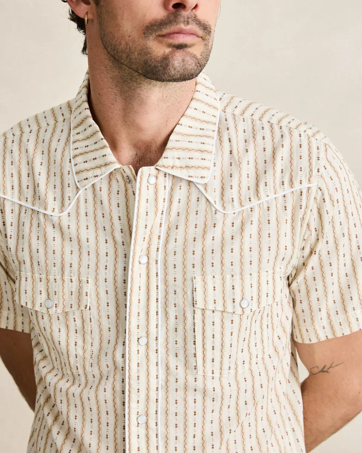 Rhythm Mens Rhythm Mens Lone Pine Stripe SS Shirt - Natural Rhythm Mens Lone Pine Stripe SS Shirt - Natural Splash Swimwear Mens Shirt
