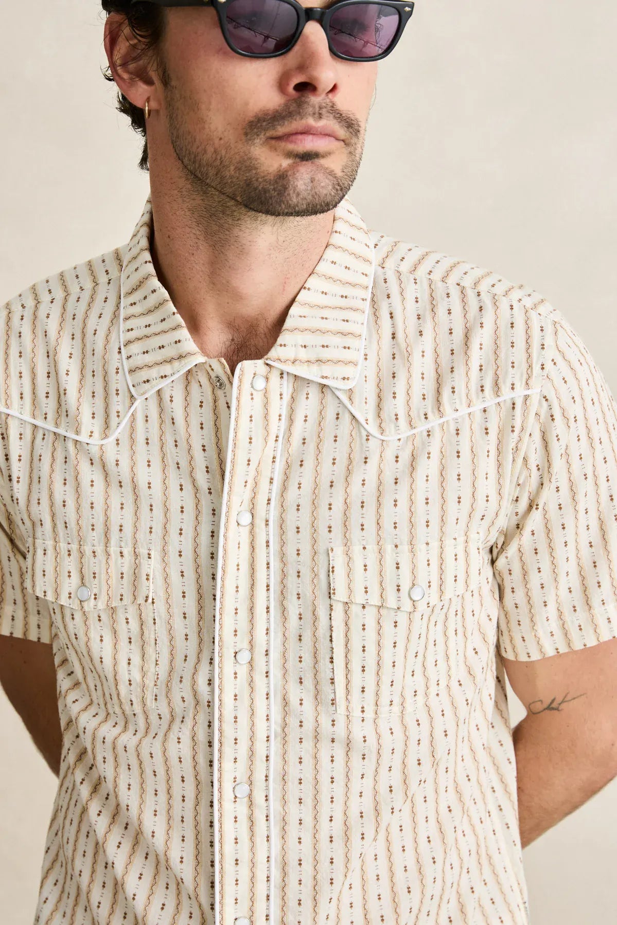 Rhythm Mens Rhythm Mens Lone Pine Stripe SS Shirt - Natural Rhythm Mens Lone Pine Stripe SS Shirt - Natural Splash Swimwear Mens Shirt