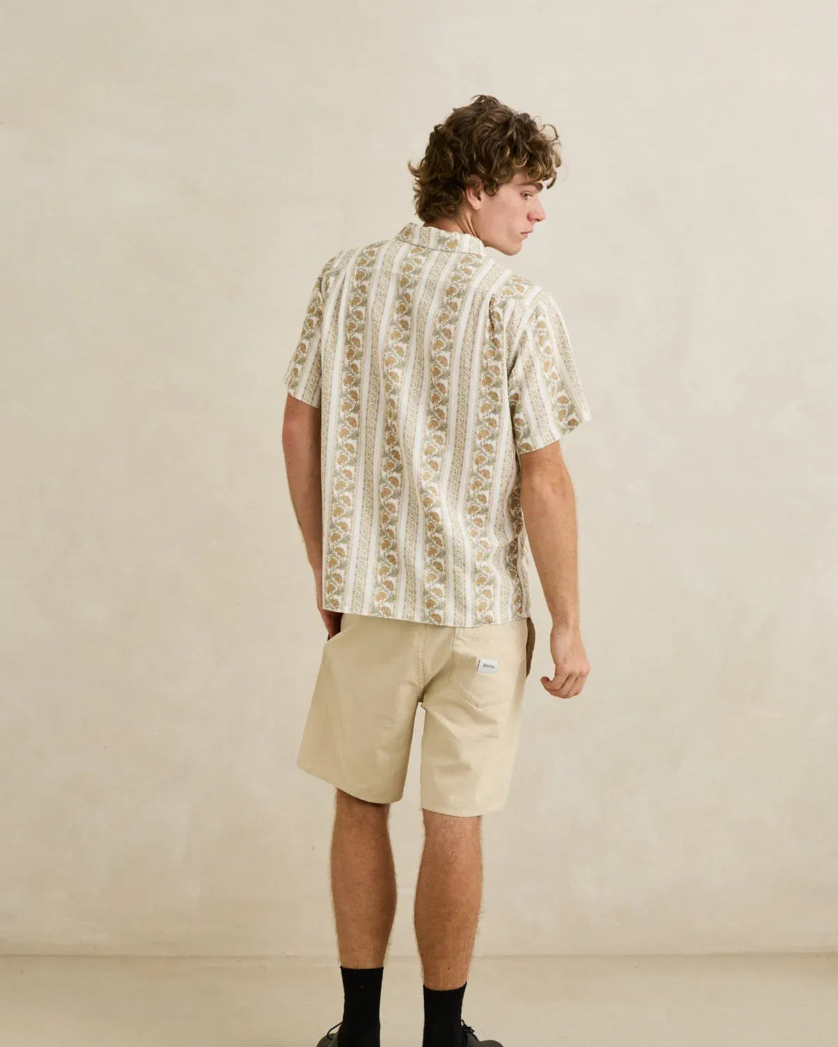 Rhythm Mens Rhythm Mens Paisley Stripe SS Shirt - Natural Rhythm Mens Paisley Stripe SS Shirt - Natural Splash Swimwear Mens Shirt