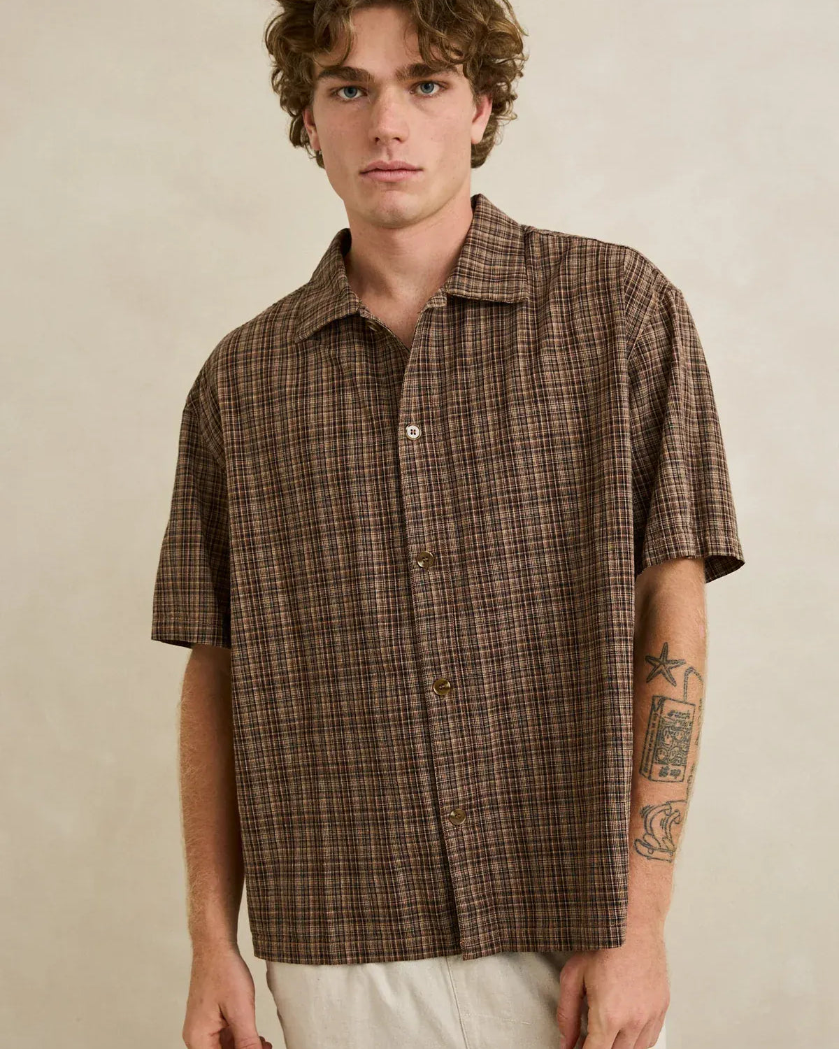 Rhythm Mens Rhythm Mens Relaxed Brady Check SS Shirt - Coffee Rhythm Mens Relaxed Brady Check SS Shirt - Coffee Splash Swimwear Mens Shirt