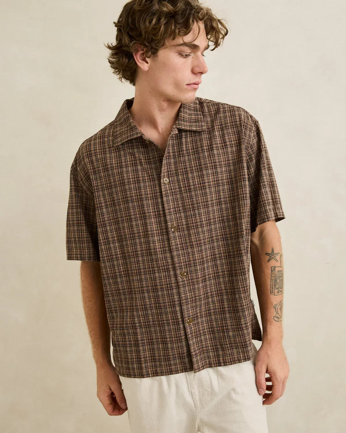 Rhythm Mens Rhythm Mens Relaxed Brady Check SS Shirt - Coffee Rhythm Mens Relaxed Brady Check SS Shirt - Coffee Splash Swimwear Mens Shirt