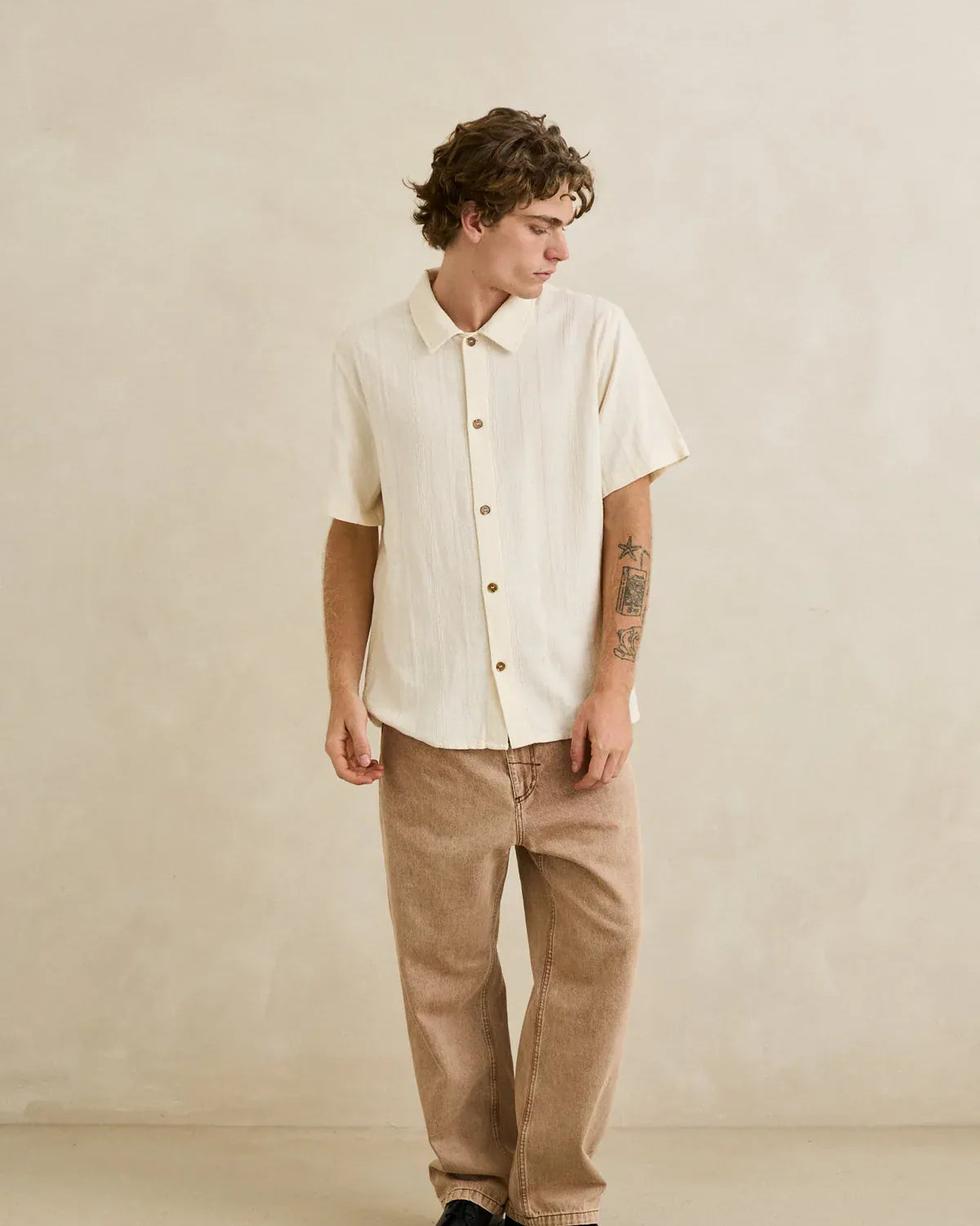 Rhythm Mens Rhythm Mens Sundown SS Shirt - Natural Rhythm Mens Sundown SS Shirt - Natural Splash Swimwear Mens Shirt