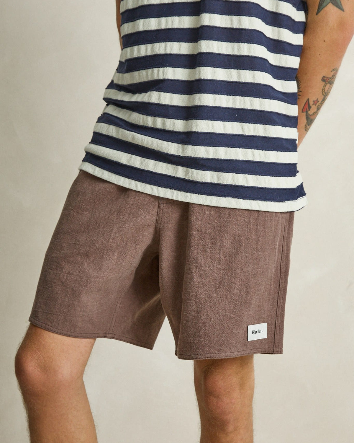 Rhythm Mens Rhythm Mens Textured Linen Jam - Chocolate CD26M-JA01-CHO-30 Rhythm Mens Textured Linen Jam Chocolate Splash Swimwear Mens Shorts 30 9360397466720