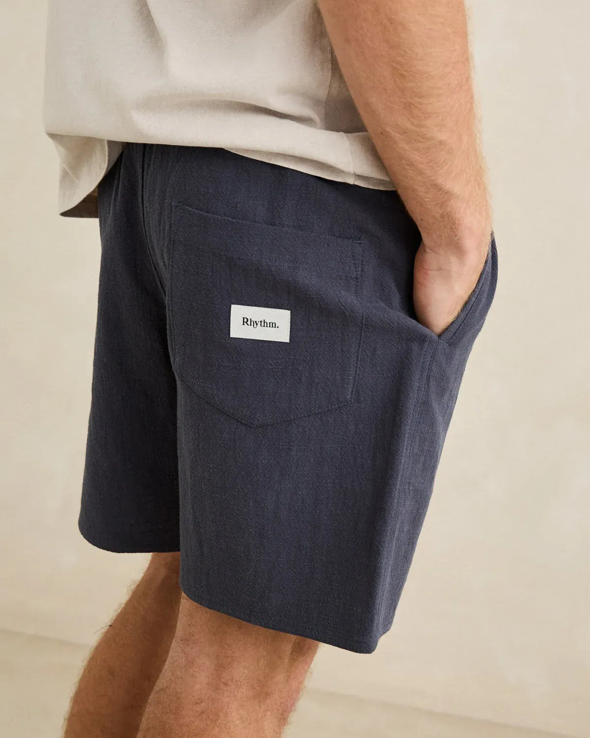 Rhythm Mens Rhythm Mens Textured Linen Jam - Navy Rhythm Mens Textured Linen Jam - Navy Splash Swimwear Mens Shorts