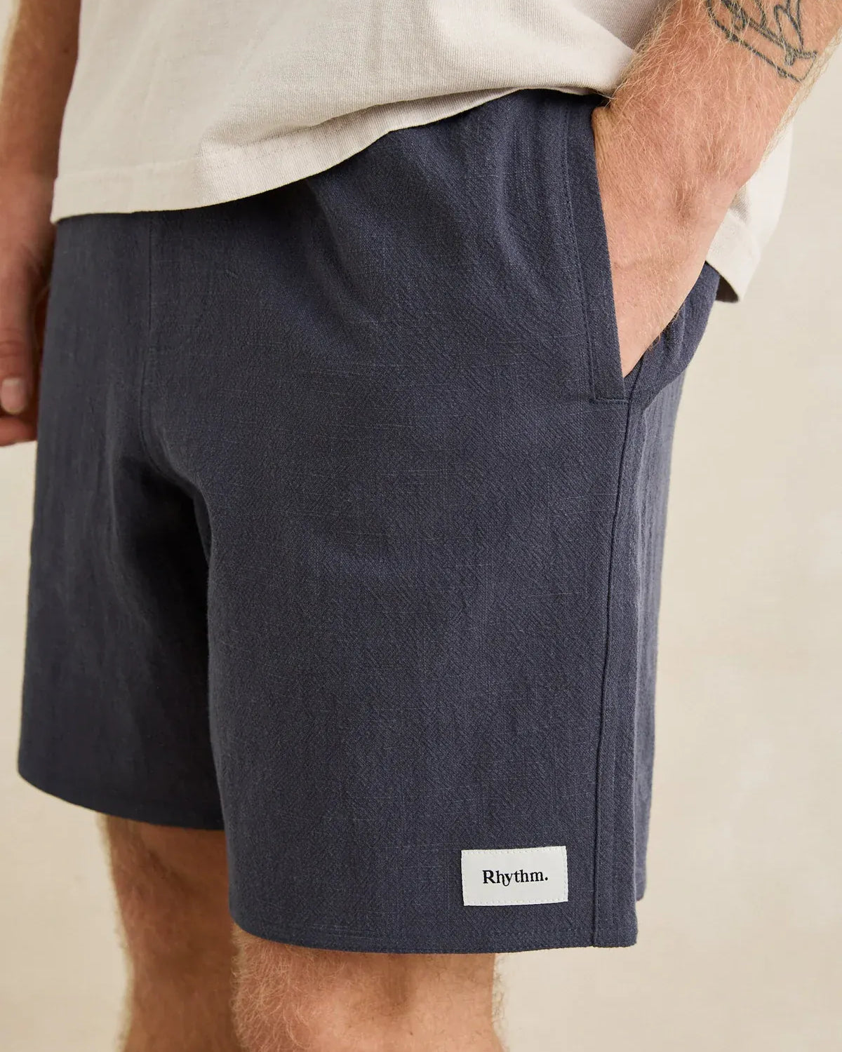 Rhythm Mens Rhythm Mens Textured Linen Jam - Navy Rhythm Mens Textured Linen Jam - Navy Splash Swimwear Mens Shorts