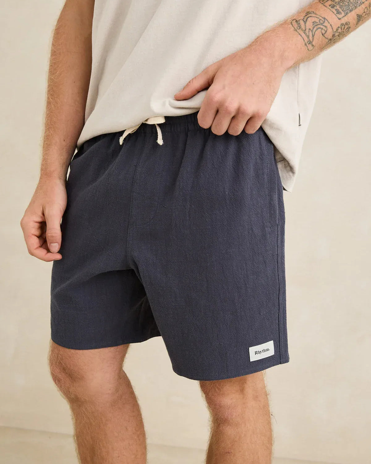 Rhythm Mens Rhythm Mens Textured Linen Jam - Navy Rhythm Mens Textured Linen Jam - Navy Splash Swimwear Mens Shorts