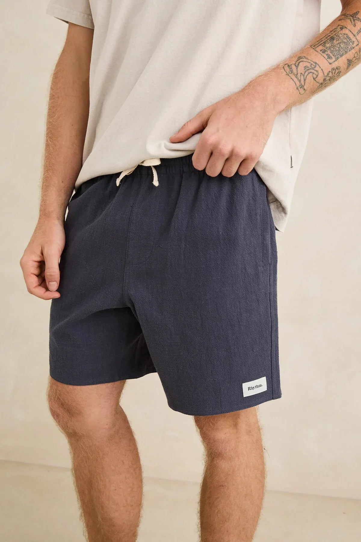 Rhythm Mens Rhythm Mens Textured Linen Jam - Navy Rhythm Mens Textured Linen Jam - Navy Splash Swimwear Mens Shorts