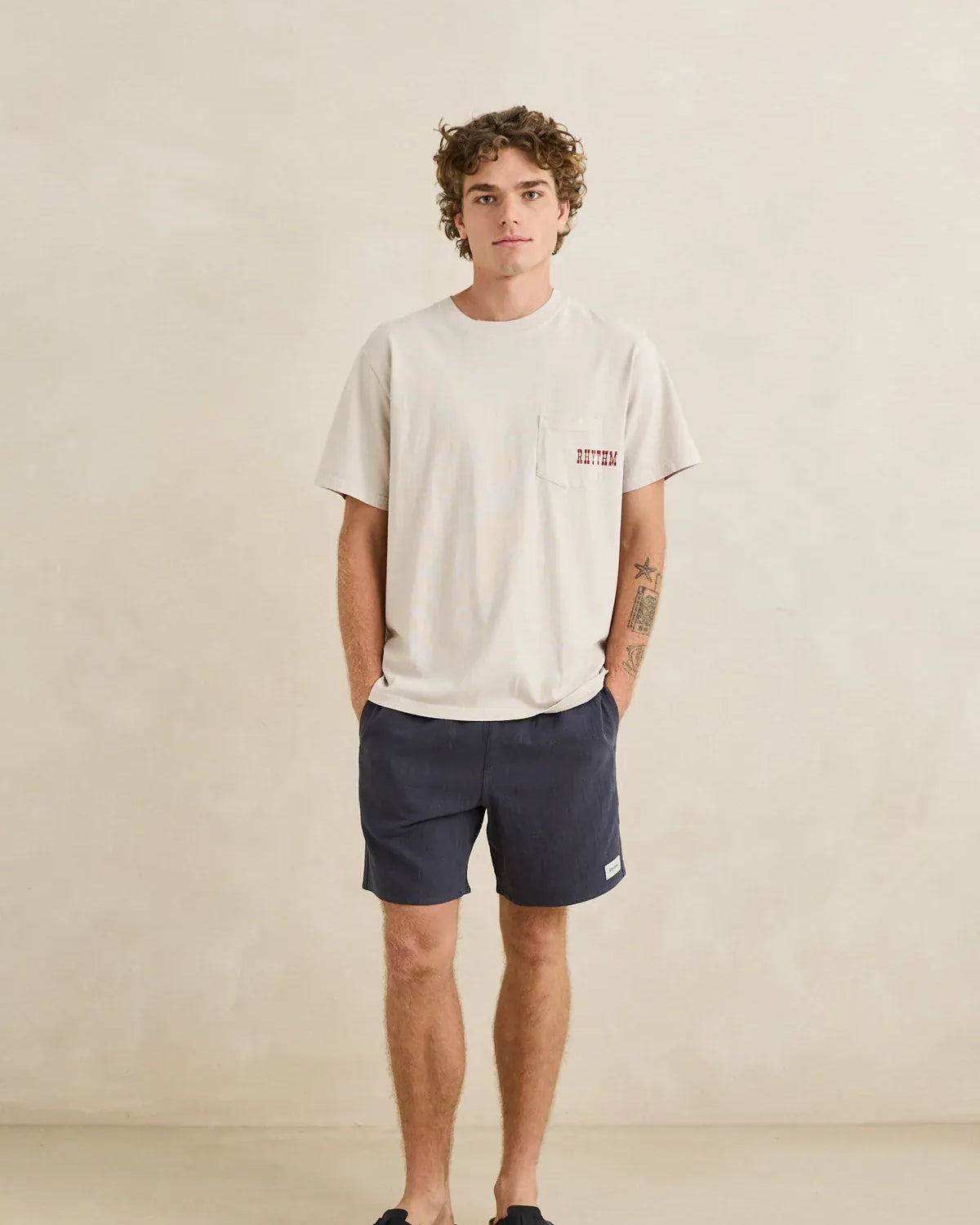 Rhythm Mens Rhythm Mens Textured Linen Jam - Navy Rhythm Mens Textured Linen Jam - Navy Splash Swimwear Mens Shorts