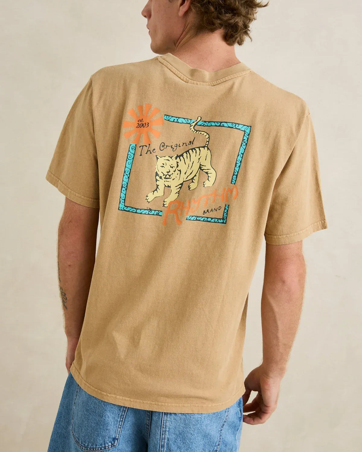 Rhythm Mens Rhythm Mens Tiger Vintage SS T-shirt - Sand Rhythm Mens Tiger Vintage SS T-shirt - Sand Splash Swimwear Mens Tee