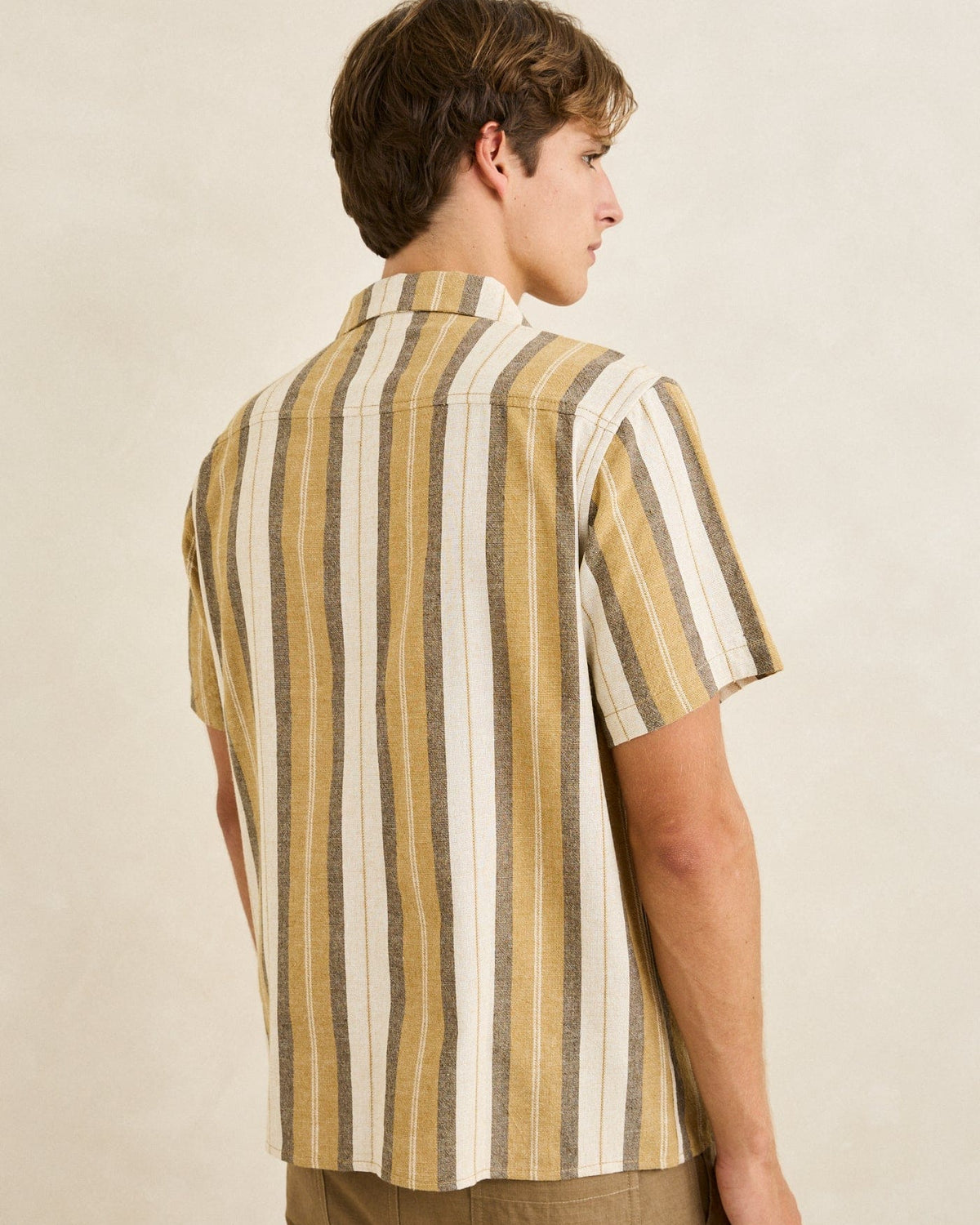Rhythm Mens Rhythm Mens Vacation Stripe SS Shirt - Sand Rhythm Mens Vacation Stripe SS Shirt Sand Splash Swimwear Mens Shirt