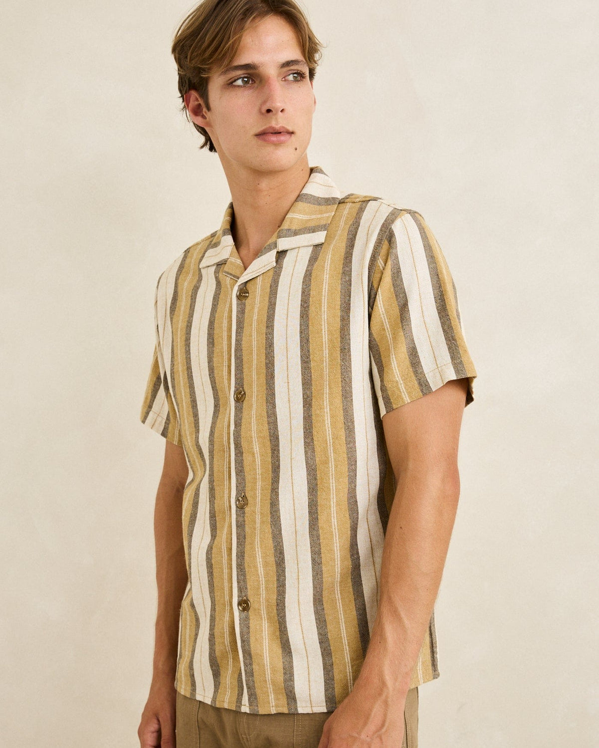 Rhythm Mens Rhythm Mens Vacation Stripe SS Shirt - Sand Rhythm Mens Vacation Stripe SS Shirt Sand Splash Swimwear Mens Shirt