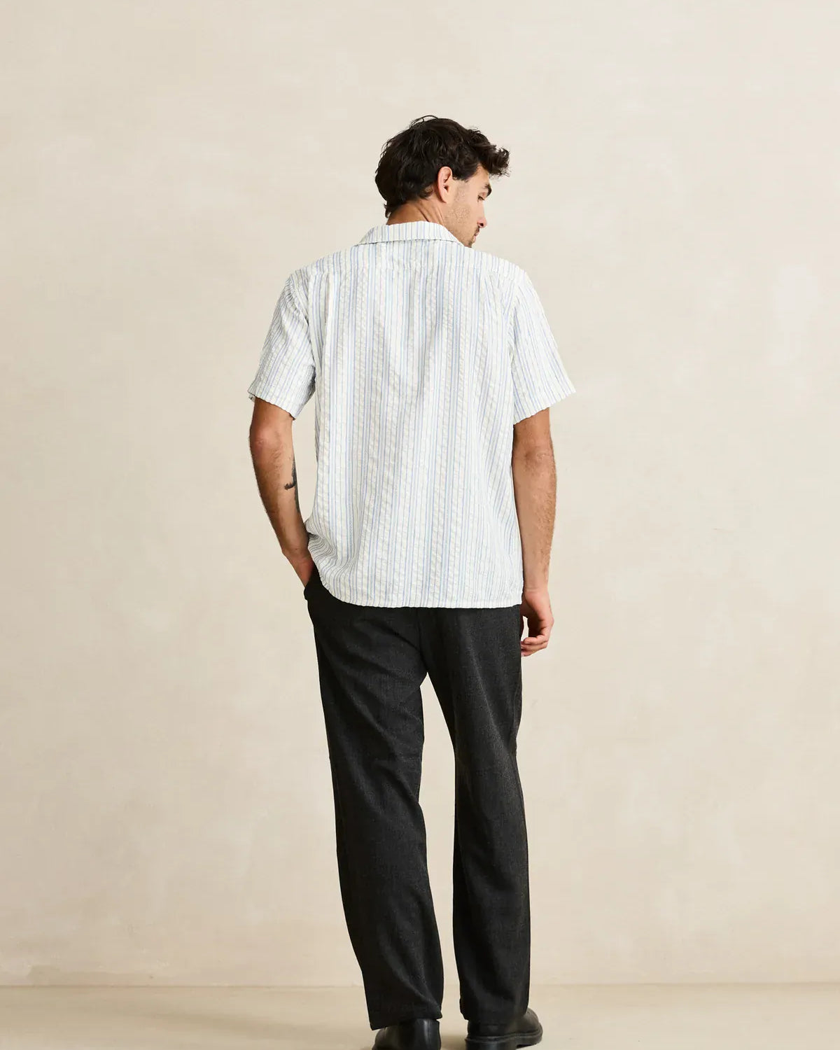 Rhythm Mens Rhythm Novelty Stripe SS Shirt - White Rhythm Novelty Stripe SS Shirt - White Splash Swimwear Mens Shirt